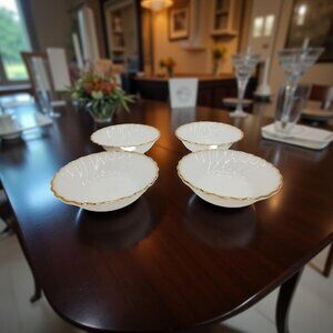 vintage 1960s anchor hocking set of 4 surburbia milk glass white with gold trim